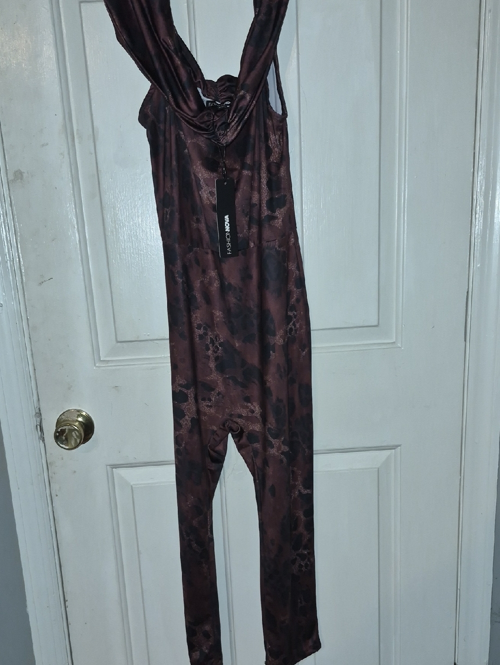 FN Paulina Off Shoulder Animal Print Capri Jumpsuit